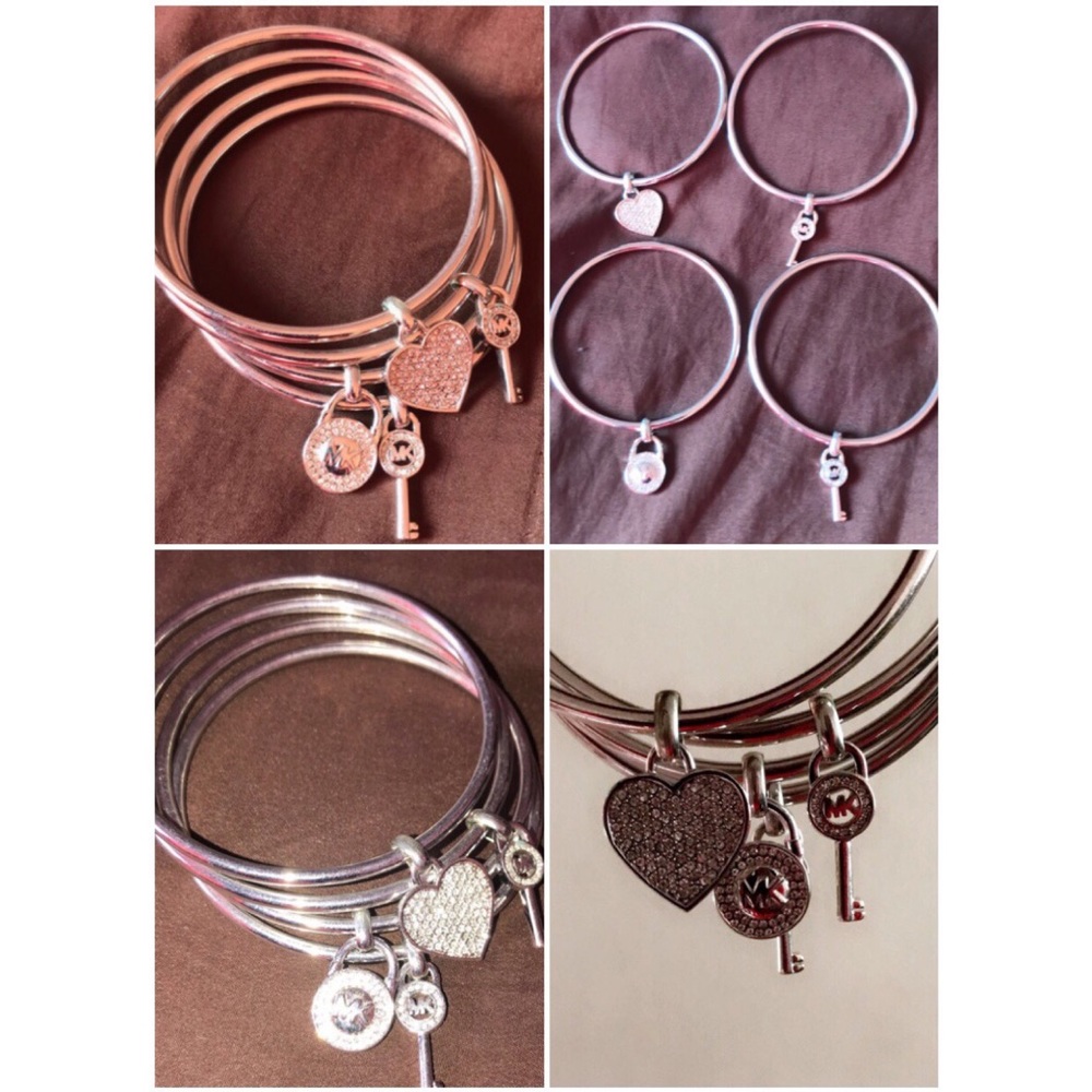 Michael Kors Silver Tone Hinged Charm Bangle Set
